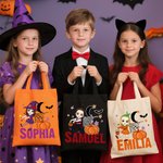 Personalisierte Mond Kürbis Halloween Cartoon Charakter große Leinwand Tragetasche mit Namen Halloween Party Geschenk für Jungen Mädchen