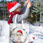 Gorro de Papá Noel personalizado Personaje de dibujos animados Luna creciente Bolsa de lona con nombre Uso diario Navidad Cumpleaños Regalo para mujer Niña