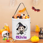 Personalized Cute Witch Broom Stars Moon Kid Trick or Treat Bag Candy Bucket with Name Halloween Party Favors for Girls