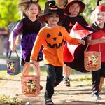 Personalized Cute Cartoon Character Pumpkin Moon Checkered Bag Sweets Bucket with Name Halloween Party Gift for Children