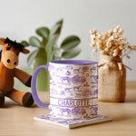 Personalized Multicolor Equestrianism Pattern Ceramic Coffee Mug with Text and Coaster Anniversary Birthday Gift for Equestrians Cowgirls