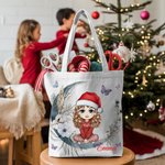 Gorro de Papá Noel personalizado Personaje de dibujos animados Luna creciente Bolsa de lona con nombre Uso diario Navidad Cumpleaños Regalo para mujer Niña