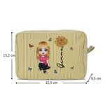 Beauty case personalizzato con fiore di nascita e personaggio multicolore a righe con nome e cerniera perfetta per viaggi regalo per donne