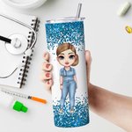 Personalized Cartoon Doctor Nurse Character Name Insulated 20 oz Skinny Tumbler with Straw and Lid Nurse Week Appreciation Gift for Medical Staff