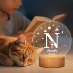 Personalizada Lindo Animal Perro Gato LED Luz de Noche con Nombre y Base de Madera Decoración de Guardería Regalo de Cumpleaños para Niños Amantes de las Mascotas