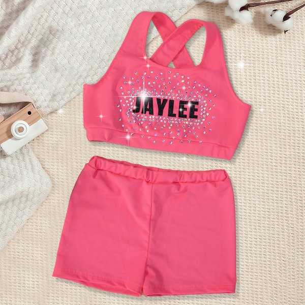 Personalized Rhinestone Glitter Name Kid's Sports Vest Set Daily Training Competition Day Gift for Cheerleaders Girls