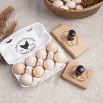 Gallina personalizzata Silhouette dell'uovo Timbro sicuro per uova in cartone con inchiostro alimentare Testo e scatola Regalo di compleanno per famiglia allevatore agricoltore