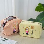 Beauty case personalizzato con fiore di nascita e personaggio multicolore a righe con nome e cerniera perfetta per viaggi regalo per donne