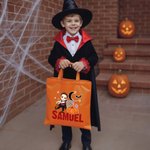 Personalisierte Mond Kürbis Halloween Cartoon Charakter große Leinwand Tragetasche mit Namen Halloween Party Geschenk für Jungen Mädchen