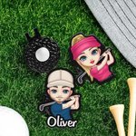 Personalisierter Cartoon Figur Golfball Marker Magnetischer Hut-Clip mit Namen Geburtstag Spieltag Geschenk für Golfer Golfspieler