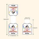Clip magnético personalizado para marcapáginas con el nombre y el título de un simpático personaje de dibujos animados sentado para los amantes de los libros.