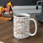 Personalized Multicolor Equestrianism Pattern Ceramic Coffee Mug with Text and Coaster Anniversary Birthday Gift for Equestrians Cowgirls
