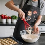 Tablier de Cuisine Personnalisé avec Fleur de Naissance Personnage Cartoon et Nom Cadeau d’Anniversaire pour Enfants et Famille
