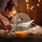 Veilleuse LED Acrylique Personnalisée avec Fleur de Naissance et Nom Décoration Maison Cadeau d’Anniversaire Fête des Mères pour Femme