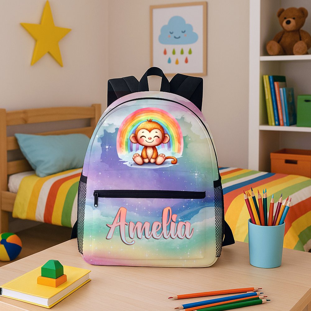 Personalized Rainbow Koala Monkey Animal School Bag with Name Back to School Birthday Gift for Kids Teenagers 6