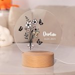 Veilleuse LED Acrylique Personnalisée avec Fleur de Naissance et Nom Décoration Maison Cadeau d’Anniversaire Fête des Mères pour Femme