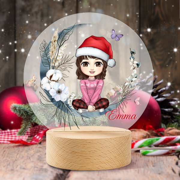 Luz nocturna LED personalizada con nombre y base de madera Regalo de cumpleaños y Navidad para la familia y los niños