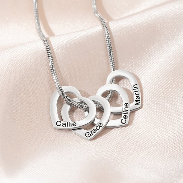 A Wearable Tribute to Your Whole Family - Personalised 1-12 Engraved Names Heart Outline Pendant Necklace
