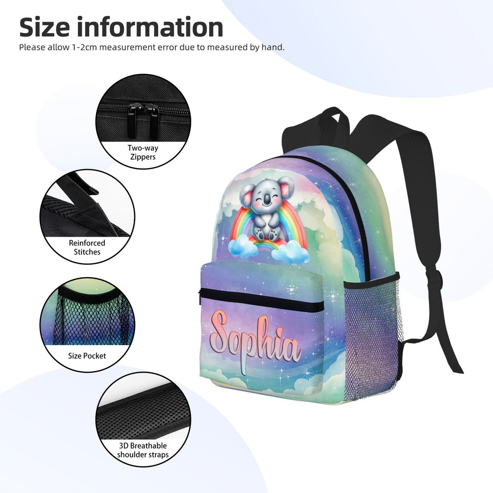 Personalized Rainbow Koala Monkey Animal School Bag with Name Back to School Birthday Gift for Kids Teenagers 7