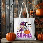 Personalisierte Mond Kürbis Halloween Cartoon Charakter große Leinwand Tragetasche mit Namen Halloween Party Geschenk für Jungen Mädchen