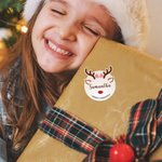 Personalised Cute Christmas Reindeer Waterproof Stickers Labels with Name and Text Gift Decor Christmas Festival Party Favors for Family Friends