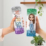 Personalized Cartoon Doctor Nurse Character Name Insulated 20 oz Skinny Tumbler with Straw and Lid Nurse Week Appreciation Gift for Medical Staff