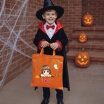 Personalised Magic Broom Ghost Sweets Halloween Cartoon Character Canvas Bag with Name Halloween Party Gift for Boys Girls