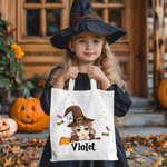 Personalised Magic Broom Ghost Sweets Halloween Cartoon Character Canvas Bag with Name Halloween Party Gift for Boys Girls