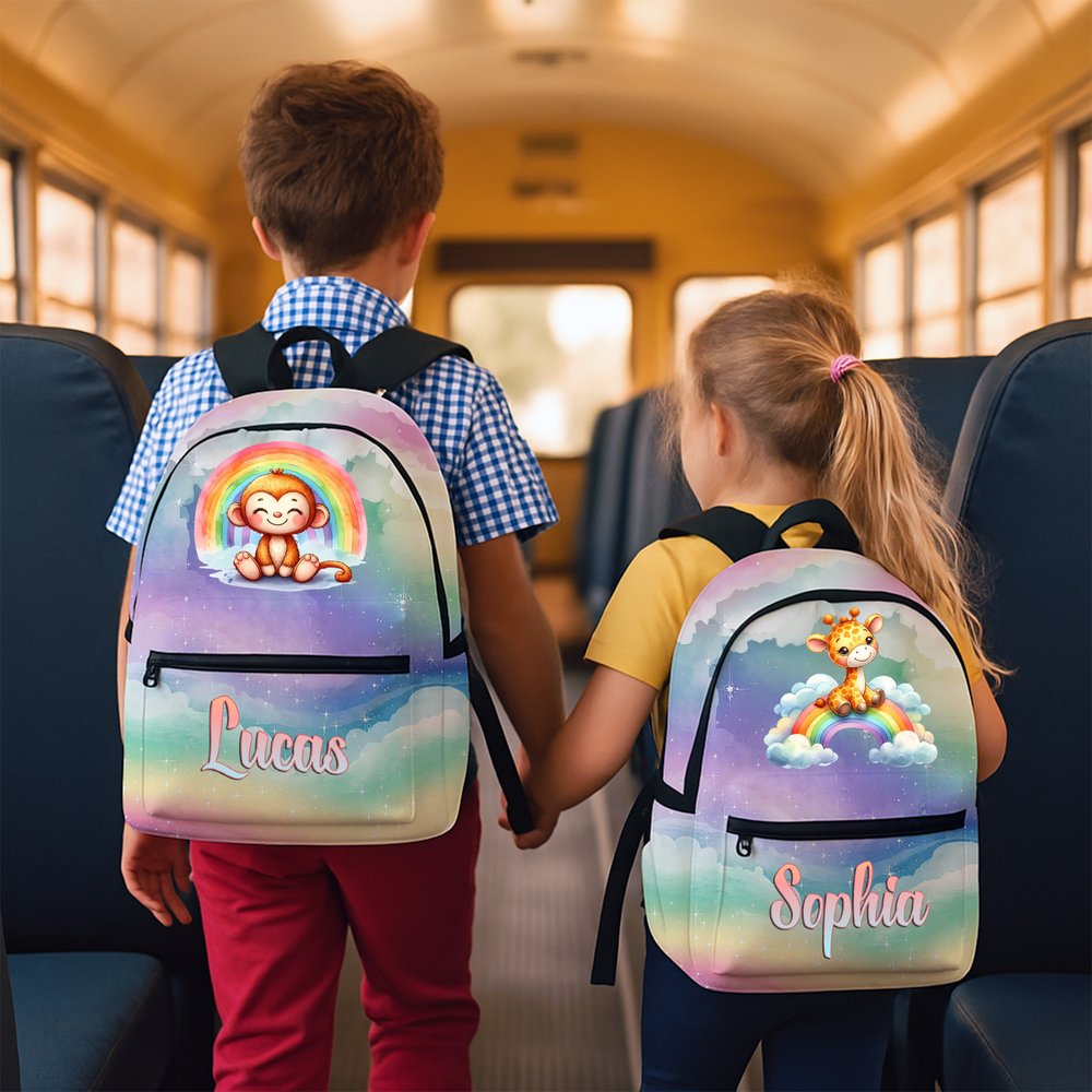 Personalized Rainbow Koala Monkey Animal School Bag with Name Back to School Birthday Gift for Kids Teenagers 2