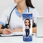 Personalized Cartoon Doctor Nurse Character Name Insulated 20 oz Skinny Tumbler with Straw and Lid Nurse Week Appreciation Gift for Medical Staff