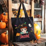 Personalised Magic Broom Ghost Sweets Halloween Cartoon Character Canvas Bag with Name Halloween Party Gift for Boys Girls