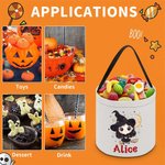 Personalized Cute Witch Broom Stars Moon Kid Trick or Treat Bag Candy Bucket with Name Halloween Party Favors for Girls