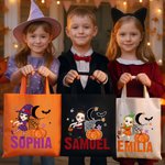 Personalisierte Mond Kürbis Halloween Cartoon Charakter große Leinwand Tragetasche mit Namen Halloween Party Geschenk für Jungen Mädchen