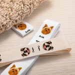 Personalisierte 10-tlg. Textiletiketten aus Baumwolle mit Haustier-Porträt-Design und Namen Geburtstag Geschenk für DIY Stricker Nähliebhaber