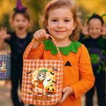 Personalized Cute Cartoon Character Pumpkin Moon Checkered Bag Sweets Bucket with Name Halloween Party Gift for Children