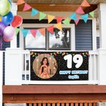 Drapeaux Personnalisés Rubans Photo Bannière d'Anniversaire avec Age et Nom Décoration d'Anniversaire Cadeau d'Anniversaire pour Amis Famille
