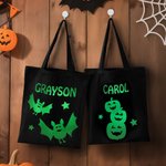 Personalized Glow-In-The-Dark Bat Cat Pumpkin Spider Canvas Sweets Bag with Name Reusable Accessories Halloween Gift for Kids Family Friends