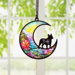 Personalisierte Mondform Hund Katze Silhouette gebeizt Suncatcher Ornament mit Namen Fenster Balkon Dekor Memorial Geschenk für Tierliebhaber