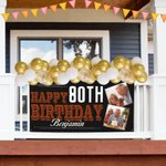 Personligt flerfärgat Happy Birthday-banner med 2 foton och namn Heminredning Födelsedagspresent till vänner familj