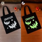 Personalized Glow-In-The-Dark Bat Cat Pumpkin Spider Canvas Sweets Bag with Name Reusable Accessories Halloween Gift for Kids Family Friends