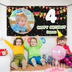 Drapeaux Personnalisés Rubans Photo Bannière d'Anniversaire avec Age et Nom Décoration d'Anniversaire Cadeau d'Anniversaire pour Amis Famille
