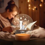 Veilleuse LED Personnalisée avec Nom Initiale et Motif d'Animal Décoration de Chambre Lumières Douces Cadeau Anniversaire pour Enfant