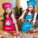 Grembiule personalizzato per bambini con nome e disegno animale carino, cappello da chef regolabile - Regalo ideale per compleanni e attività creative