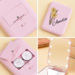 Personalisierte tragbare Geburt Blume doppelseitigen Make-up-Spiegel mit LED-Licht Geburtstag Brautjungfer Geschenk für Frauen Mädchen