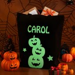 Personalized Glow-In-The-Dark Bat Cat Pumpkin Spider Canvas Sweets Bag with Name Reusable Accessories Halloween Gift for Kids Family Friends