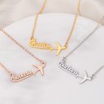 Personalised Airplane Sterling Silver Name Women Necklace Dainty Jewellery Birthday Anniversary Gift for Travel Lovers Pilots Flight Attendants