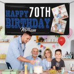Personligt flerfärgat Happy Birthday-banner med 2 foton och namn Heminredning Födelsedagspresent till vänner familj