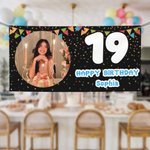 Drapeaux Personnalisés Rubans Photo Bannière d'Anniversaire avec Age et Nom Décoration d'Anniversaire Cadeau d'Anniversaire pour Amis Famille