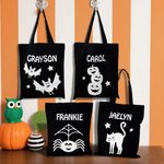 Personalized Glow-In-The-Dark Bat Cat Pumpkin Spider Canvas Sweets Bag with Name Reusable Accessories Halloween Gift for Kids Family Friends
