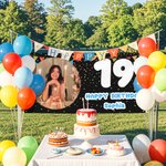 Drapeaux Personnalisés Rubans Photo Bannière d'Anniversaire avec Age et Nom Décoration d'Anniversaire Cadeau d'Anniversaire pour Amis Famille